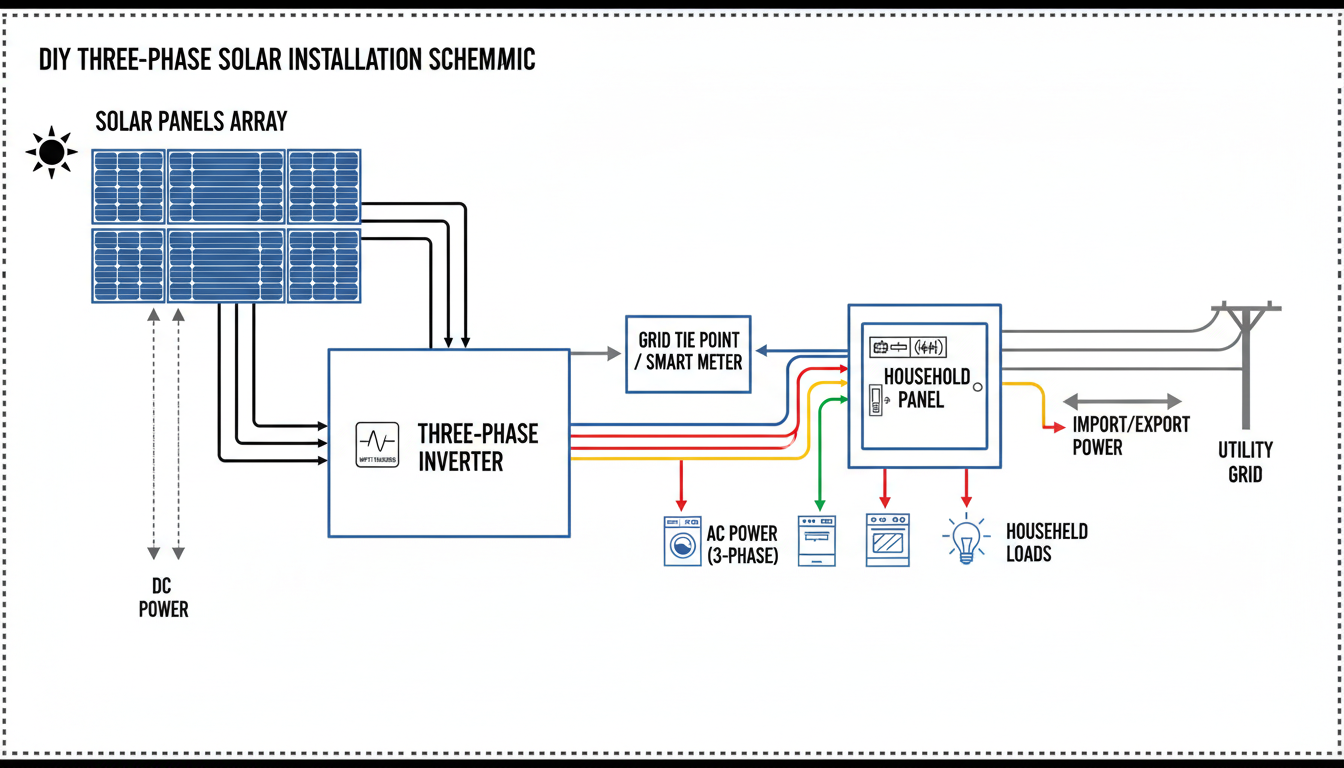découvrez un schéma simplifié pour l'installation photovoltaïque triphasée, conçu pour faciliter la compréhension et la mise en place de systèmes solaires efficaces.